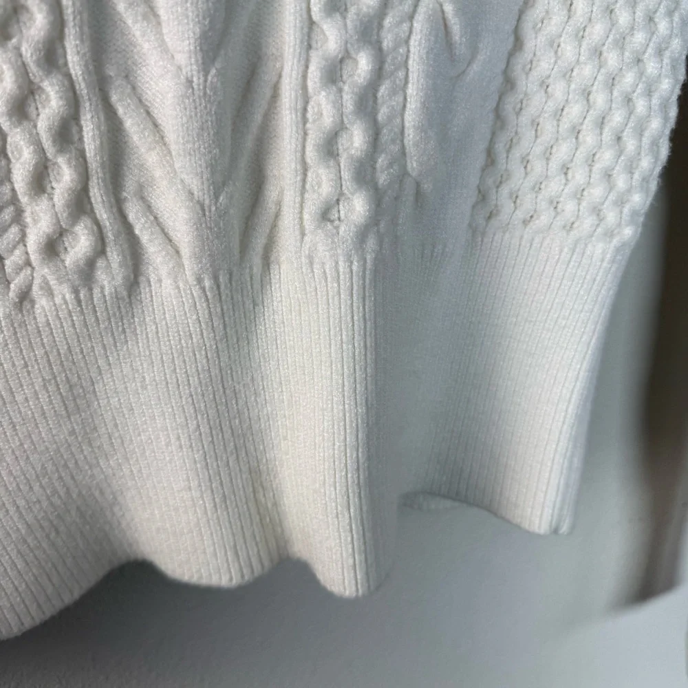 Favorite Daughter Esther Cable Knit Crop Crewneck Sweater Ivory Women’s Small